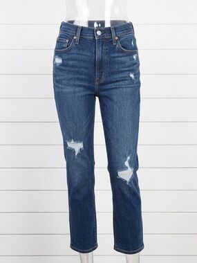 Levi’s Button Fly Rib Cage Straight Ankle Jeans 26 X 27 Medium Wash Distressed
